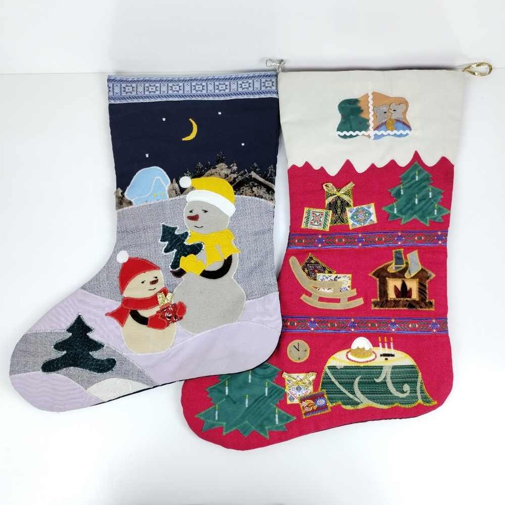 Handmade Christmas Stockings Set of 2 1Russia 1 Unbranded Applique Stains AS IS